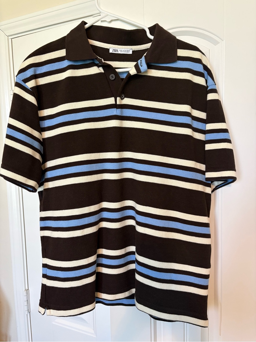 Zara Brown Polo with Blue & Cream Stripes